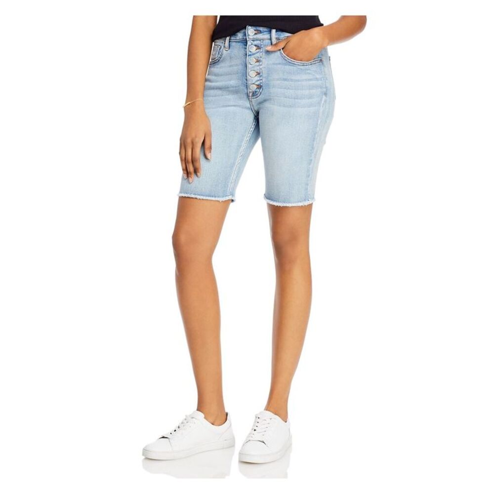 AQUA Womens Blue Frayed Button Fly Shorts 24